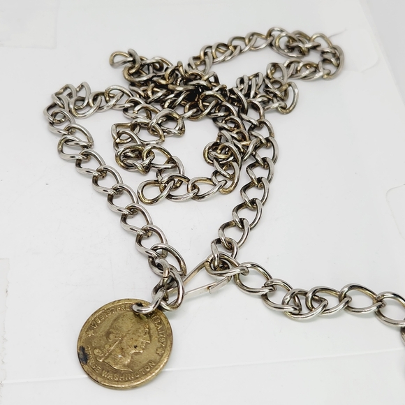 Silver Metal Chain Link Belt Hip High Waist Coin Charm Buckle Free Size Max 44" - Picture 3 of 5